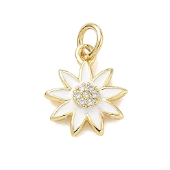 Weiß Messing micro pave klar zirkonia charme, mit Emaille, Blume Reize, Gestell, langlebig überzogen, cadmiumfrei und bleifrei, echt 18 k vergoldet, weiß, 13.5x11.5x3.5 mm, Bohrung: 3 mm