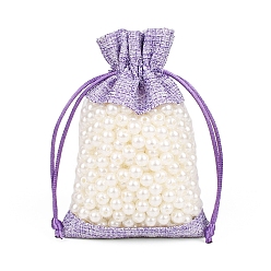 Сливовый Мешочки из льна и органзы, сумка для шнурка, прямоугольные, слива, 20x15 см