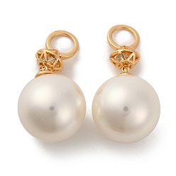 Настоящее золото 14K Покрытие стойки латунь микропаве прозрачные подвески из кубического циркония, долговечный, с стеклянные бусы, круглые, реальный 14 k позолоченный, 17x14 мм, отверстие : 5.1 мм