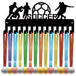 Football Рамка для железных медалей, 14 крючки для медалей, вешалка для показа, с винтами, прямоугольные, чёрные, футбол, 130x290 мм
