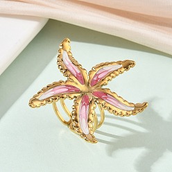 Pink 304 эмалированные открытые манжеты из нержавеющей стали для женщин, морская звезда, золотые, розовые, 36x36 мм, размер США 6 (16.5 мм)