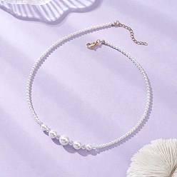 Золотой Ожерелья из круглых ракушечных жемчужин и гальванизированного стекла с градуированными бусинами, белые, золотые, 16 дюйм (40.5 см)