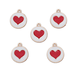 (123L) Белый крем непрозрачный блеск Подвески из эмали и сплава, золотые, плоско-круглые с сердцем, огнеупорный кирпич, 18x16 мм