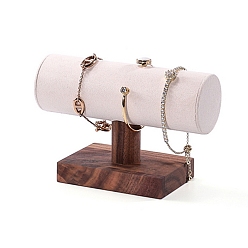 Бежевый 1-ярусные деревянные стеллажи для органайзеров для браслетов, с бархатной планкой, для браслета, хранение часов, бежевые, 15.5x6.8x10.4 см