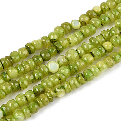 Цвет Оливы Натуральные пресноводные окрашенные бусы из ракушек, рондель, оливковый, 2~3.5x1~3 мм, отверстие : 0.8 мм, около 162~169 шт / нитка, 14.96~15.35'' (38~39 см)