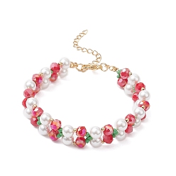 Разноцветный Рождественские браслеты из стекла, ракушек, жемчуга и латунных бусин для женщин, с 304 из нержавеющей стали Lobster Claw застежками, красочный, 7-1/4 дюйм (18.5 см)