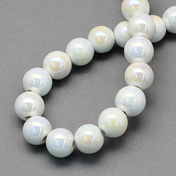 White Handmade Porcelain Round Beads, AB Color Plated, White, 6mm, Hole: 1.5mm