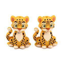Leopard Силиконовые бусины животного происхождения, фокусные бусы, золотые, леопард, 31x23.5x16 мм, отверстие : 2 мм