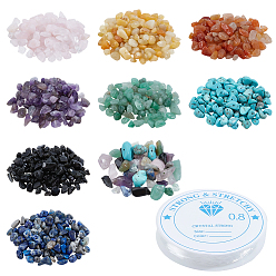 Смешанные камни Бусины из драгоценных камней, прозрачная эластичная кристаллическая нить, 5~8x5~8 мм, отверстие : 1 мм