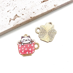 Светло-Вишневый Подвески из эмалевого сплава с покрытием из легкого золота, чашка чая, очарование кошки, светло-вишневый, 23x23 мм