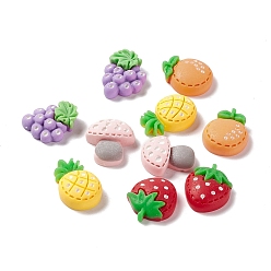 Mixed Color Spray Painted Resin Decoden Cabochons, Imitation Food, DIY Accessories, Strawberry & Grape & Pineapple & Orange & Mushroom, Mixed Color, 20~22x15~18x6~7mm