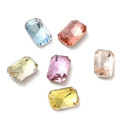 Mixed Color Glass Rhinestone Cabochons, Point Back & Back Plated, Faceted, Rectangle, Mixed Color, 6x4x2mm
