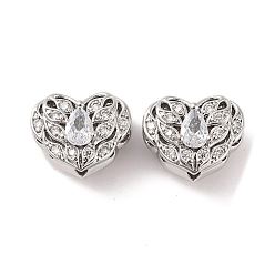 Платина Латунные микропаве из прозрачного кубического циркония, без кадмия, без никеля и без свинца, сердце, платина, 12x15x10 мм, отверстие : 1.8 мм