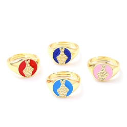 (52) Непрозрачная лаванда Регулируемые кольца из натуральной латунной эмали с золотым покрытием, с четким кубического циркония, плоский круглый с языком жестов, удачи, разноцветные, внутренний диаметр: 18 мм