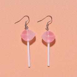 Pink Смолы болтаться серьги, конфеты, платина, розовые, 55x15 мм