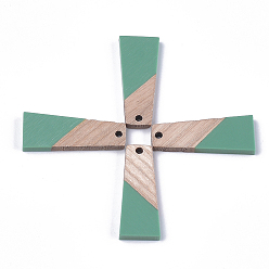 Средний Морско-зеленый Подвески из смолы и дерева, трапециевидные, средний морской зеленый, 30x12x3 мм, отверстие : 2 мм