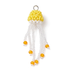 Желтый Подвески из стеклянных бусин в виде медуз, с 304 кольцами из нержавеющей стали, желтые, 52x16 мм, отверстие : 3 мм