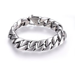 Stainless Steel Color Tarnish Resistant 304 Stainless Steel Curb Chains Bracelets, with Lobster Claw Clasps, Stainless Steel Color, 8-5/8 inch(22cm), 15x6mm