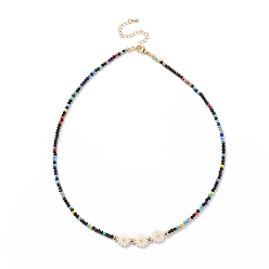 Colorful Shell Sunflower & Glass Beaded Necklace for Women, Colorful, 17.17 inch(43.6cm)