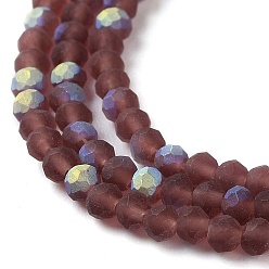 Saddle Brown Imitation Jade Glass Beads Strands, Half AB Color Plated, Faceted, Frosted, Rondelle, Saddle Brown, 3x2mm, Hole: 0.7mm, about 155pcs/strand, 15.75''(40cm)