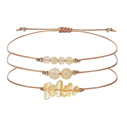 Цитрин Регулируемые браслеты из плетеных бусин из натурального цитрина, с латунной бисера, 5-7/8~11-3/4 дюйм (15~30 см), 3 шт / комплект