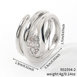 Серебро Латунные микро проложить пальцев кольца кубического циркония, змея, серебряные, 13 мм, внутренний диаметр: 17 мм