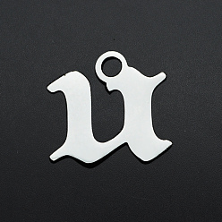 Letter U Anlaufgeschützt 201 Charms aus Edelstahl, Laserschnitt, Buchstabe, Edelstahl Farbe, letter.u, u: 7x8x1 mm, Bohrung: 1.2 mm