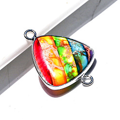 Разноцветный Окрашенная натуральная императорская яшма треугольные звенья соединительные подвески, платина, красочный, 35x18x7 мм