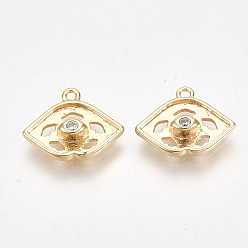 Настоящее золото 18K Латунные настройки эмали, с кубического циркония, глаз, прозрачные, без никеля , реальный 18 k позолоченный, 9.5x12x3 мм, отверстие : 1 мм