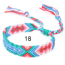 Pale Turquoise Cotton Braided Rhombus Pattern Cord Bracelet, Ethnic Tribal Adjustable Brazilian Bracelet for Women, Pale Turquoise, 5-7/8~14-1/8 inch(15~36cm)
