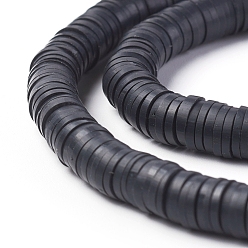 Black Handmade Polymer Clay Beads, Disc/Flat Round, Heishi Beads, Black, 4x1mm, Hole: 1mm, about 55000pcs/1000g