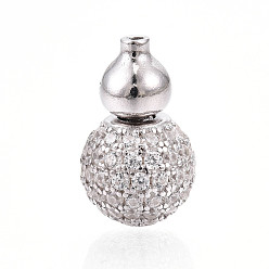 Платина 925 европейские застежки из стерлингового серебра с микропаве из прозрачных кубических цирконий, подвески-клипсы в виде тыквы с 925 штампом, родий, платина, 16x9.6x9.6 мм, отверстие : 1.2 мм