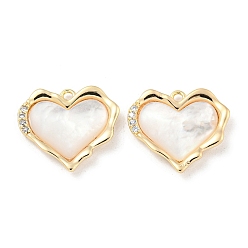 Настоящее золото 18K Латунные микропаве прозрачные подвески с фианитом, с оболочкой, сердце прелести, реальный 18 k позолоченный, 14.5x16.5x2.5 мм, отверстие : 1.2 мм