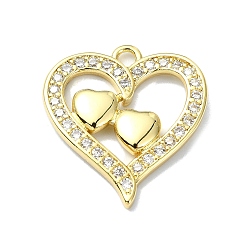 Прозрачный Покрытие стойки настоящее 18k позолоченная латунь микропаве кубический цирконий, , долговечный, без свинца и без кадмия, сердце, прозрачные, 21.5x20x2.5 мм, отверстие : 2 мм