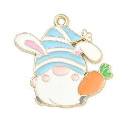 Кролик Пасхальные подвески из эмали, чары гнома, золотой свет, Небесно-голубой, 26x26x1 мм, отверстие : 1.6 мм