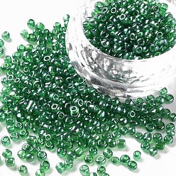 Green Glass Seed Beads, Trans. Colours Lustered, Round, Green, 3mm, Hole: 1mm, about 10000pcs/pound