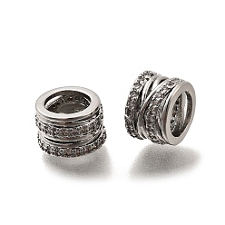 Платина Латунь микропаве прозрачный кубический цирконий европейский бисер, бусины с большим отверстием, колонка, платина, 7x10.5 мм, отверстие : 6.8 мм