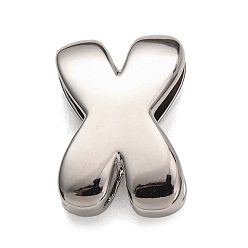 Letter X Латунные бусины, долговечный, стойки покрытие, без свинца и без кадмия, платина, Письмо X, 21x14x6.5 мм, отверстие : 18x4 мм