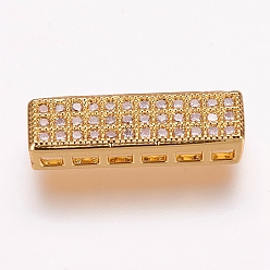 Doré  Micro cuivres ouvrent pendentifs zircone cubique, liens multi-brins, rectangle, or, 5x18x4mm, Trou: 1.5x2mm