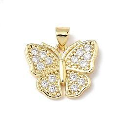 Бабочка Латунные микро проложить кубического циркония подвески, без кадмия и без свинца, долговечный, реальный 18 k позолоченный, бабочка, 15x18.5x3.5 мм, отверстие : 4.5x3.5 мм