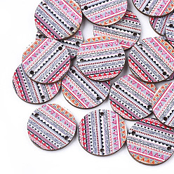 Colorful Printed Basswood Links, Flat Round, Colorful, 19.5x2mm, Hole: 1.5mm