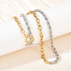 Золотой & Цвет Нержавеющей Стали 304 ожерелья из нержавеющей стали с цепочкой или кабелем для женщин, золотые и нержавеющая сталь цвет, 15.75 дюйм (40 см)