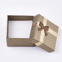 Mixed Color Cardboard Ring Boxes, with Yarn Bowknot and Sponge Inside, Square, Mixed Color, 4.2x4.2x3.1cm, Inner Size: 3.5x3.6cm