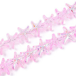 Бледно-Розовый Гальваническое покрытие, прозрачные стеклянные бусины, нити, морская звезда, с половиным покрытием, розовый жемчуг, 14.5~15x14~16x8~8.5 мм, отверстие : 0.9~1 мм, около 50~51 шт / нитка, 24.41~25 дюйм (62~63.5 см)