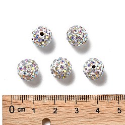 Crystal AB Pave Disco Ball Beads, Polymer Clay Rhinestone Beads, Round, Crystal AB, PP13(1.9~2mm), 6 Rows Rhinestone, 10mm, Hole: 1.5mm