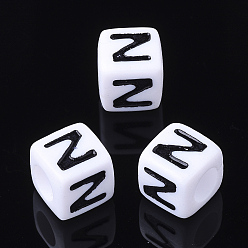 Letter Z Letter Acrylic Beads, Cube, White, Letter Z, Size: about 7mm wide, 7mm long, 7mm high, hole: 3.5mm, about 2000pcs/500g