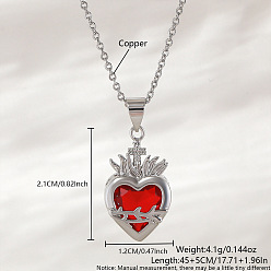 Платина Женские подвески в виде сердца из латуни и красной смолы, платина, 17.72 дюйм (45 см)