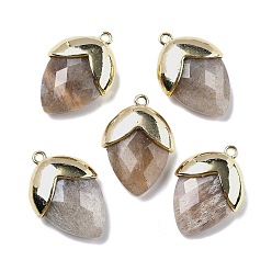 Солнечный Камень Подвески из натурального солнечного камня, с золотой латуни нахождения, подвески в форме клубники, граненые, 25x17.5x7 мм, отверстие : 1.6 мм