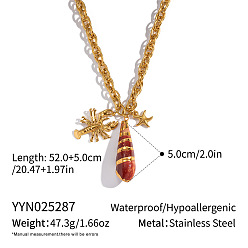 Красный Кулон из натуральной ракушки с гальваническим покрытием 304 цепочки из нержавеющей стали для женщин, реальный 18 k позолоченный, красные, 20.47 дюйм (52 см)