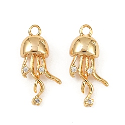 Jellyfish Подвески из латуни с микропаве из кубических цирконий на тему океана, долговечный, без никеля , реальный 18 k позолоченный, медуза, 17.5x9x5.5 мм, отверстие : 1.4 мм